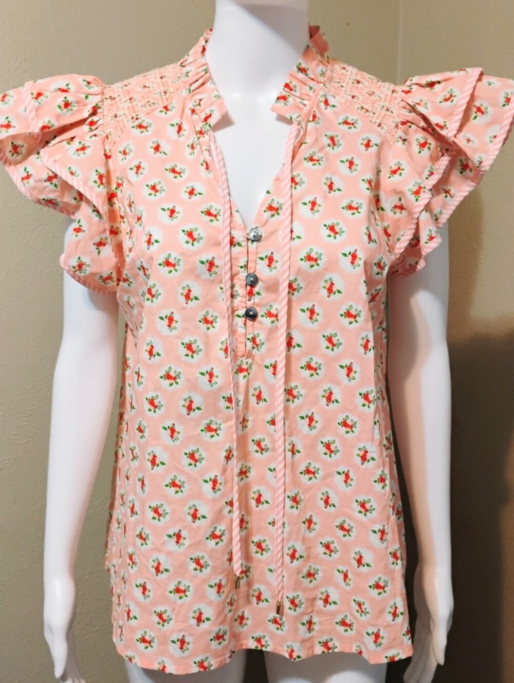 Entro Floral Print Ruffle Sleeve Blouse